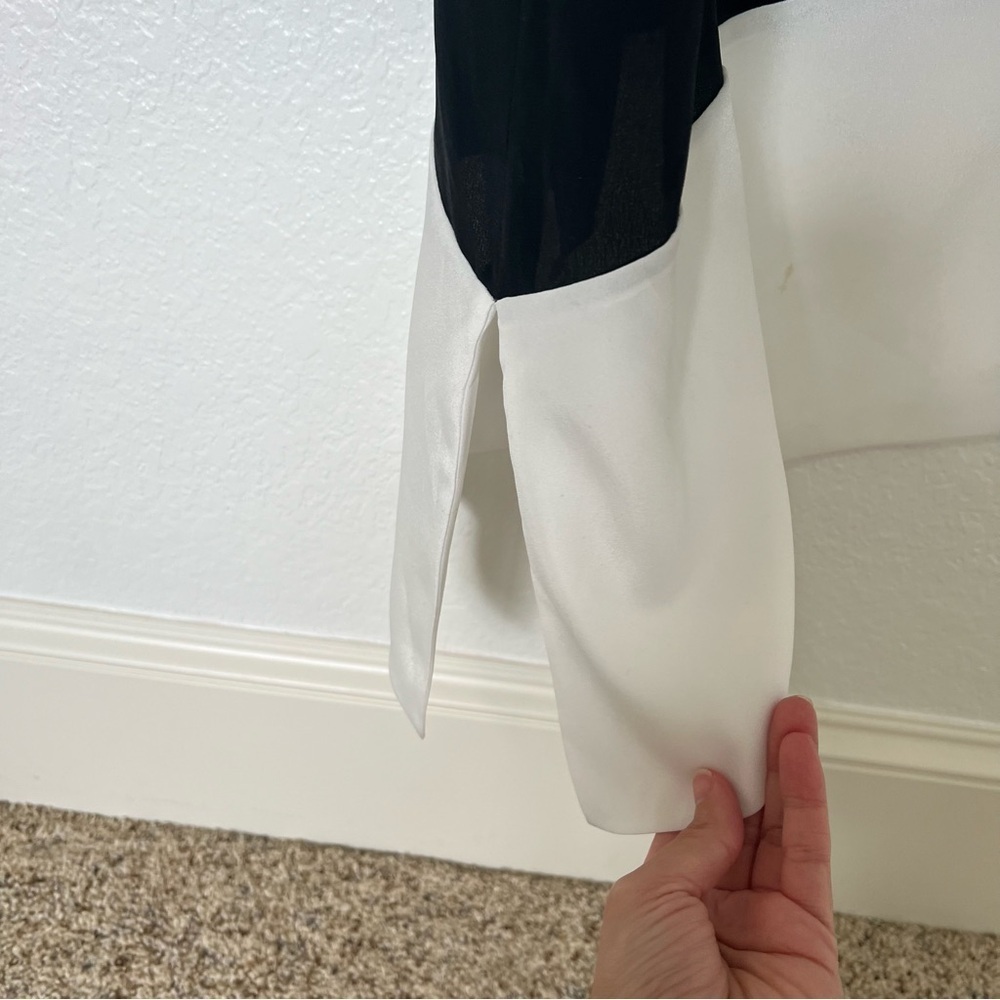 2/$30 Club Monaco Silk Asymmetrical Hem Black and White Sleeveless Dress SZ 6 - Picture 5 of 16